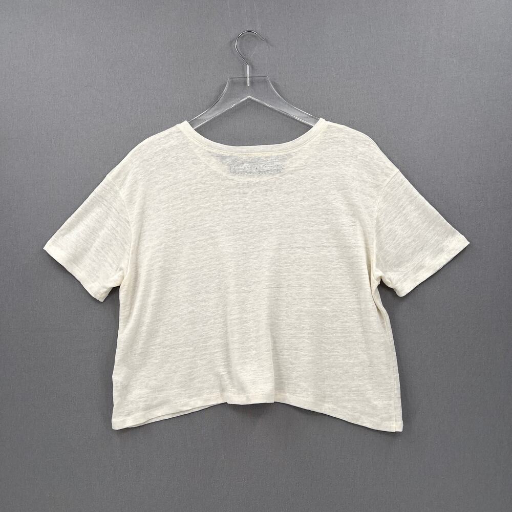 ENZA COSTA Linen Knit Tee Womens Medium Cream Loose Slouchy Relaxed Crew Top - Picture 2 of 13